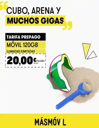 MÁSmóvil I cubo, arena y muchos gigas tarifa prepago móvil 120gb llamadas ilimitadas 20,00€ €/30 días iva incl. másmóv l d oferta