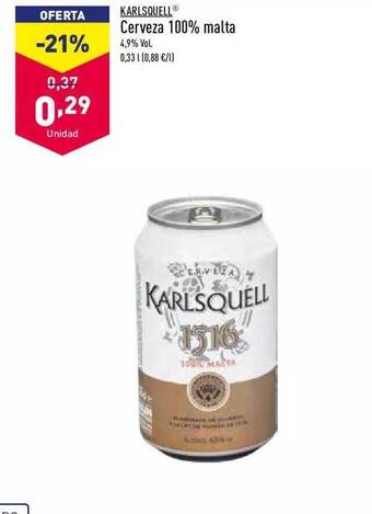 ALDI Karlsquell cerveza 100% malta oferta