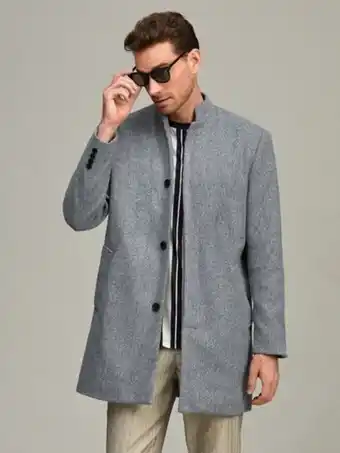 Shein Shein hombres abrigo con bolsillos oblicuos cuello alzado oferta