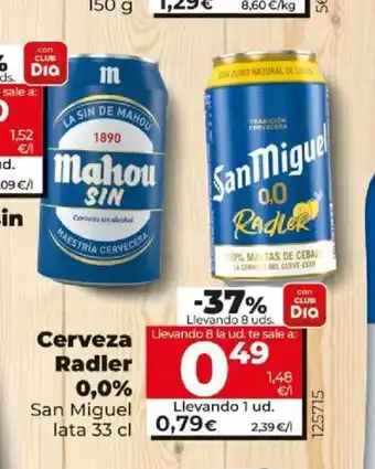 Dia San Miguel Cerveza Radler 0,0% oferta