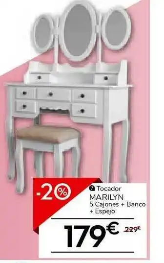 Conforama Tocador MARILYN 5 Cajones + Banco + Espejo oferta