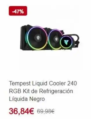 PC Componentes -47% tempest liquid cooler 240 rgb kit de refrigeración líquida negro 36,84€ 69,98€ oferta