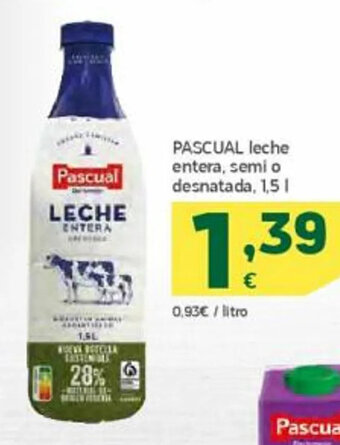 HiperDino Pascual Leche Entera Semi o Desnatada oferta