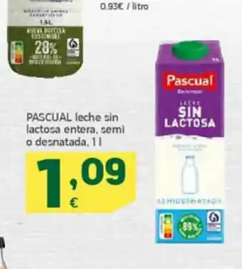 HiperDino Pascual Leche Sin Lactosa Entera Semi o Desnatada 1L oferta