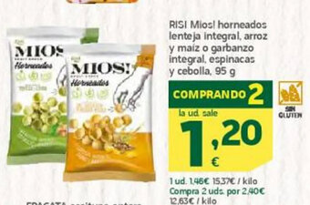 HiperDino Risi Mios Horneados Lenteja Integral Arroz y Maiz o Garbanzo Integral Espinacas y Cebolla oferta