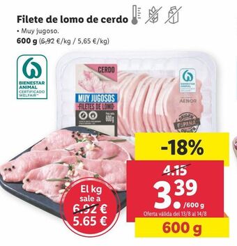 Lidl Filete de lomo de cerdo oferta