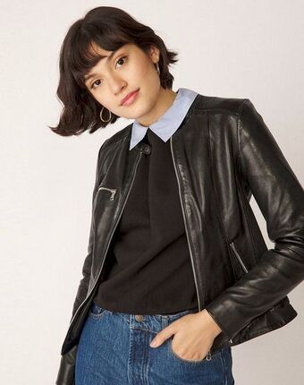 Naf Naf Cazadora de piel color negro oferta