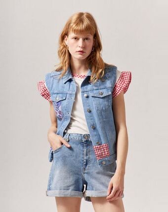 Naf Naf Chaleco vaquero sin mangas color denim oferta