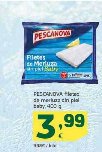 HiperDino Pescanova filetes de merluza sin piel baby oferta