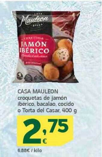 HiperDino Casa mauleon croquetas de jamón ibérico bacalao cocido o torta del casar oferta