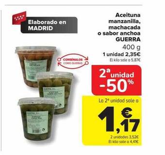 Carrefour Aceituna manzanilla, machacada o sabor anchoa guerra oferta