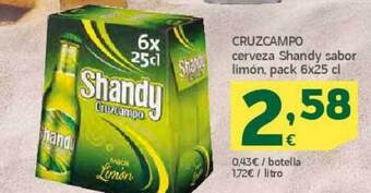HiperDino Cruzcampo cerveza shandy sabor limón oferta