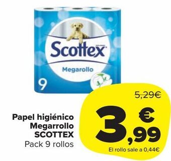 Carrefour Market Papel higiénico megarrollo scottex pack 9 rollos oferta