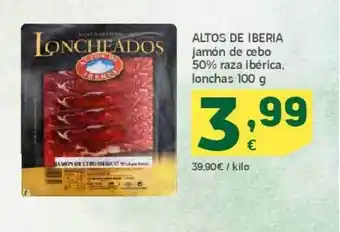 HiperDino Altos de iberia jamón de cebo 50% raza ibérica lonchas oferta