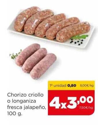 Alimerka Chorizo criollo o longaniza fresca jalapeño oferta
