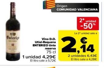 Carrefour Vino D.O Utiel-Requena Enterizo Tinto Reserva oferta