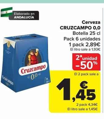 Carrefour Cerveza cruzcampo 0,0 oferta