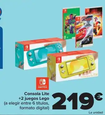 Carrefour Consola lite + 2 juegos lego nintendo switch oferta
