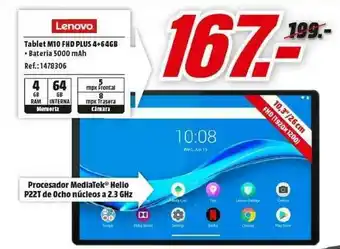 MediaMarkt Lenovo Tablet M10 Fhd Plus 4+64gb Batería 5000 mAh oferta