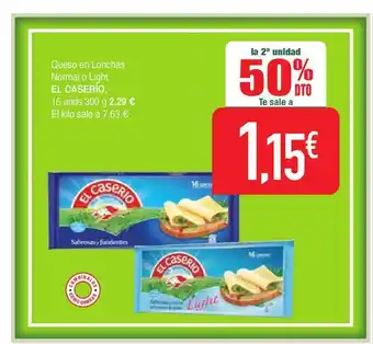 Masymas La 2a Unidad 50% Dto Queso On Lonchas Normal O Light El Caserio oferta