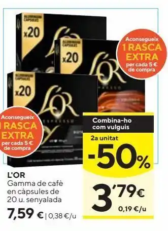 Caprabo L'or gamma de cafè en càpsules de 20 u. oferta