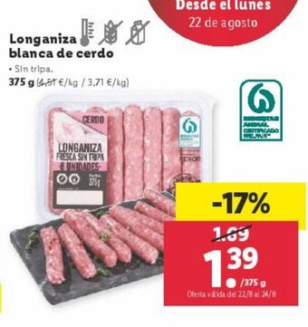 Lidl Longaniza blanca de cerdo oferta