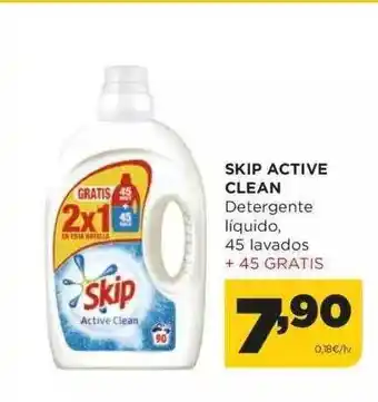 Alimerka Skip active clean detergente líquido 45 lavados + 45 gratis oferta