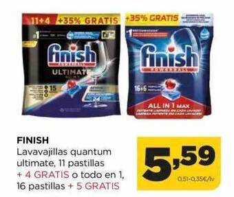 Alimerka Finish lavavajillas quantum ultimate 11 pastillas + 4 gratis o todo en 1 16 pastillas + 5 gratis oferta