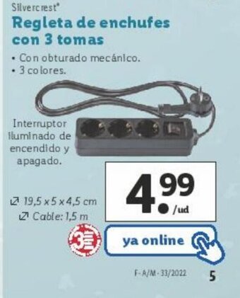 Regleta de enchufes con 3 tomas