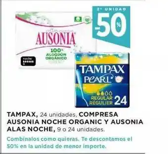 Hipercor Tampax Compresa Ausonia Noche Organic Y Ausonia Alas Noche oferta
