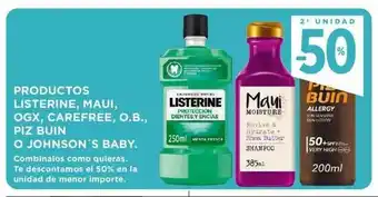 Hipercor Productos Listerine Maui Ogx Carefree O.b. Piz Buin O Johnson's Baby oferta