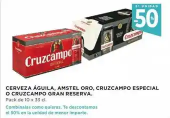 Hipercor Cerveza águila Amstel Oro Cruzcampo Especial O Cruzcampo Gran Reserva oferta