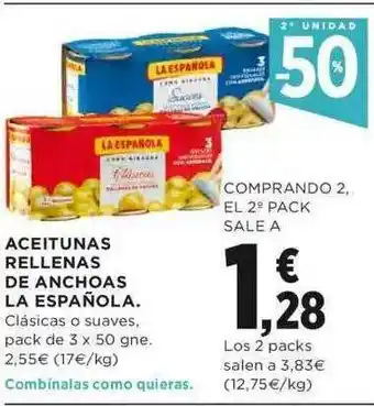 Hipercor Aceitunas Rellenas De Anchoas La Española oferta