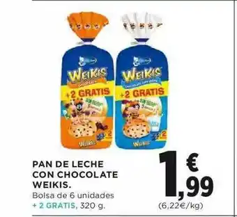 Hipercor Pan De Leche Con Chocolate Weikis oferta