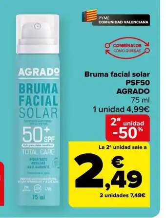 Carrefour Agrado Bruma Facial Solar PSF50 oferta
