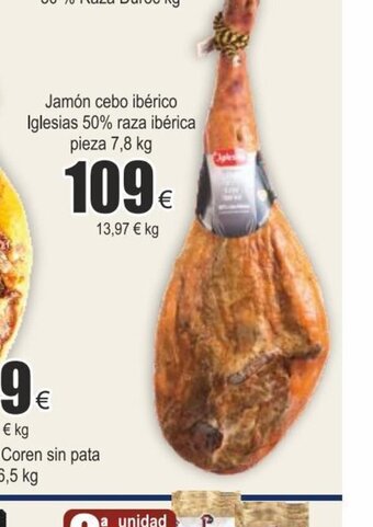 FROIZ Jamón Cebo Ibérico Iglesias 50% Raza Ibérica Pieza oferta