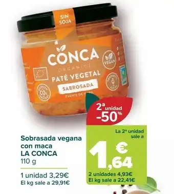 Carrefour Sobrasada vegana con maca la conca oferta