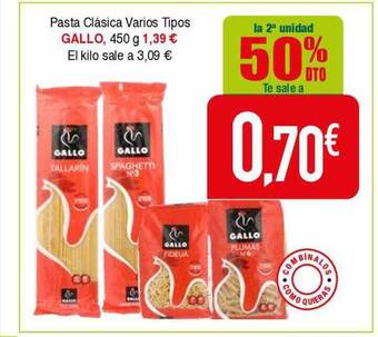 Masymas Pasta clasica varios tipos gallo 450 g oferta