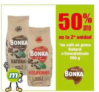 Masymas 50% dto en la 2a unidad en cafe en grano natural o descafeinado 500 g bonka oferta