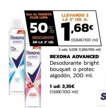 Supermercados Lupa Rexona advanced desodorante bright bouquet o protec algodón oferta