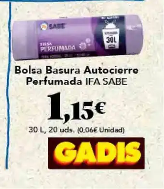 Gadis Bolsa Basura Autocierre Perfumada Ifa Sabe 30 L, 20uds oferta