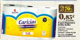 Gadis Papel Higiénico Doble Rollo Caricias Pacquete 6-12 Rollos oferta