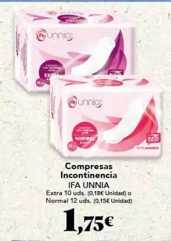 Gadis Compresas Incotinencia Ifa Unnia 10 uds oferta