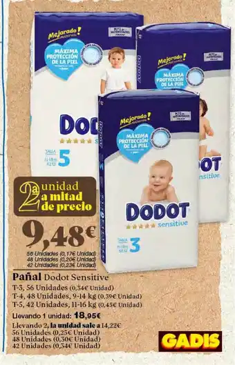 Gadis Pañal Dodot Sensitive 56 Unidades oferta