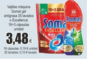FROIZ Vajillas máquina somat gel antigrasa 35 lavados o excellence 18+3 cápsulas unidad oferta