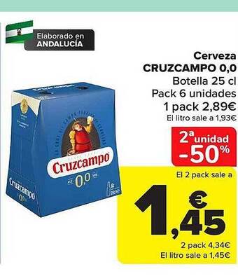 Carrefour 2a unidad -50% cerveza cruzcampo 0.0 oferta