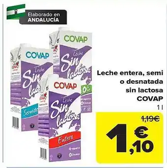 Carrefour Leche entera semi o desnatada sin lactosa covap oferta