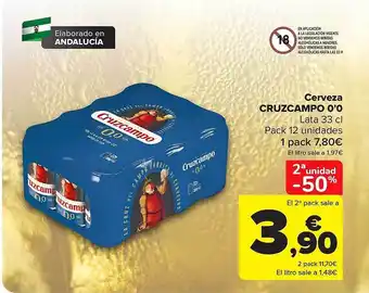Carrefour 2a unidad -50% cerveza cruzcampo 0'0 oferta