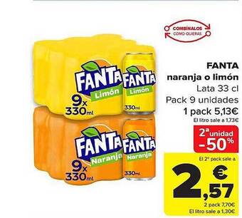 Carrefour 2a unidad -50% fanta naranja o limón oferta