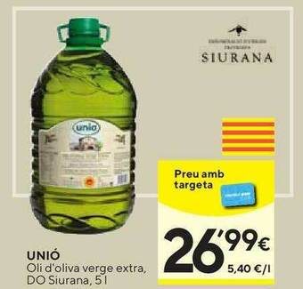 Unió Oli D'Oliva Verge Extra DO Siurana 5L